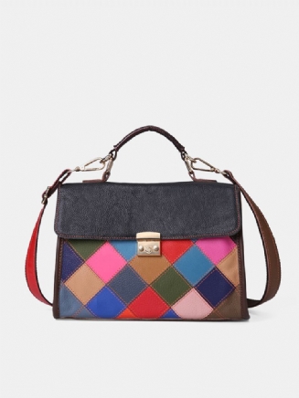 Dámská Kabelka Z Pravé Kůže Patchwork Vintage Crossbody