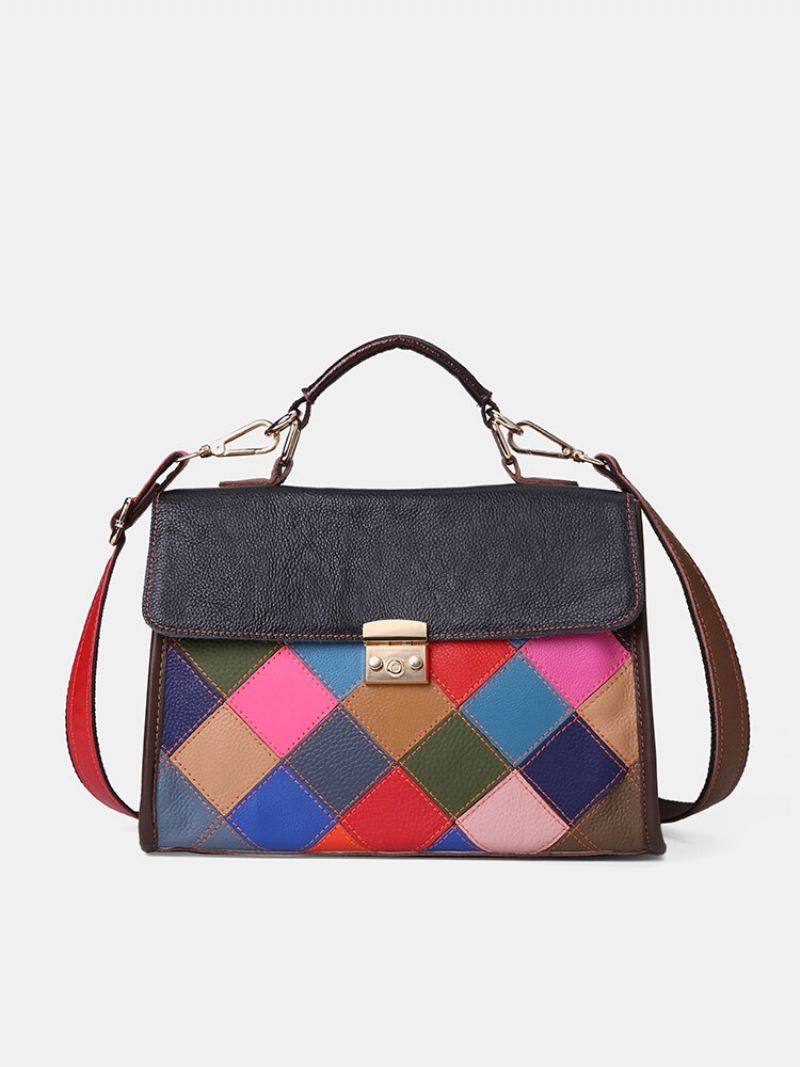 Dámská Kabelka Z Pravé Kůže Patchwork Vintage Crossbody