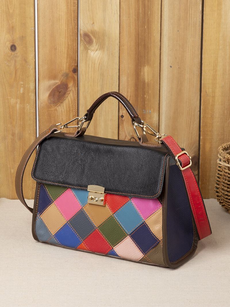 Dámská Kabelka Z Pravé Kůže Patchwork Vintage Crossbody