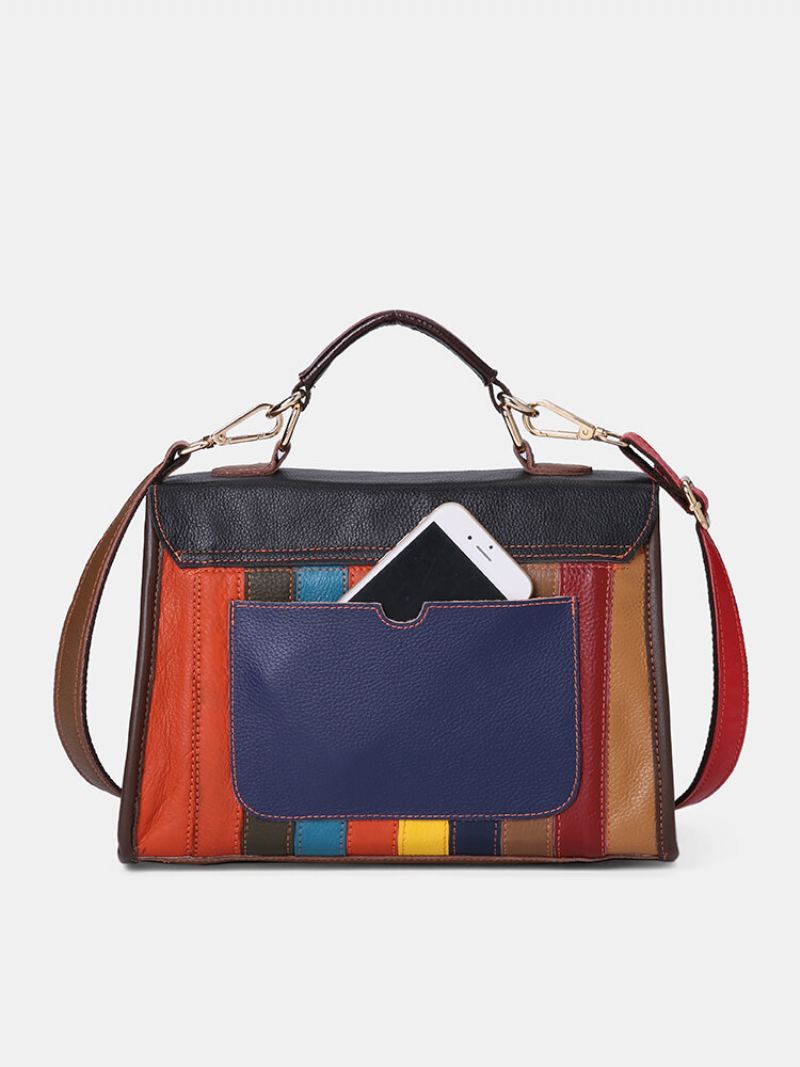 Dámská Kabelka Z Pravé Kůže Patchwork Vintage Crossbody