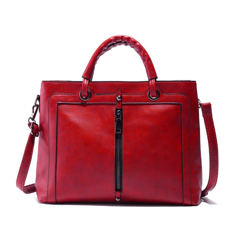 Dámská Kabelka Z Pu Kůže Square Tote Bag Oil Leather Crossbody Bag