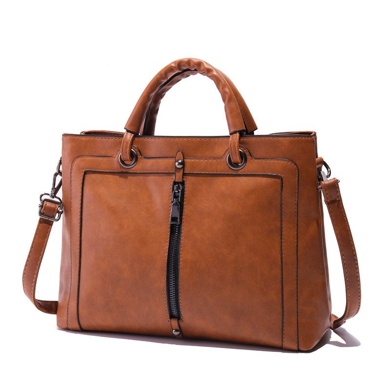 Dámská Kabelka Z Pu Kůže Square Tote Bag Oil Leather Crossbody Bag