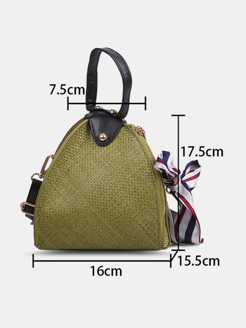 Dámská Kabelka Ze Slámové Ležérní Tkaniny Krásná Hedvábná Šála Jednobarevná Crossbody Bag