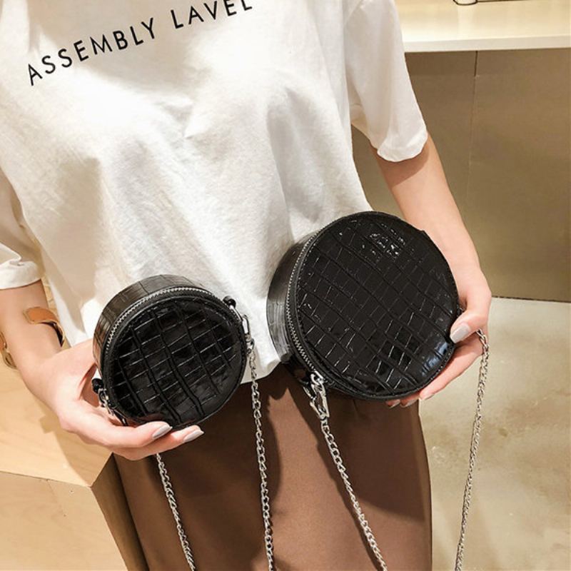 Dámská Kulatá Taška Z Umělé Kůže Alligator Crossbody Chain Bag