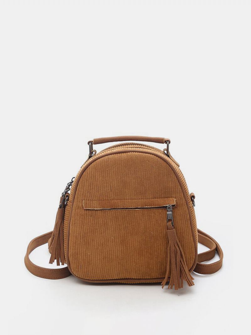 Dámská Manšestrová Multifunkční Crossbody Taška Tassel Pevný Batoh Vintage Přes Rameno