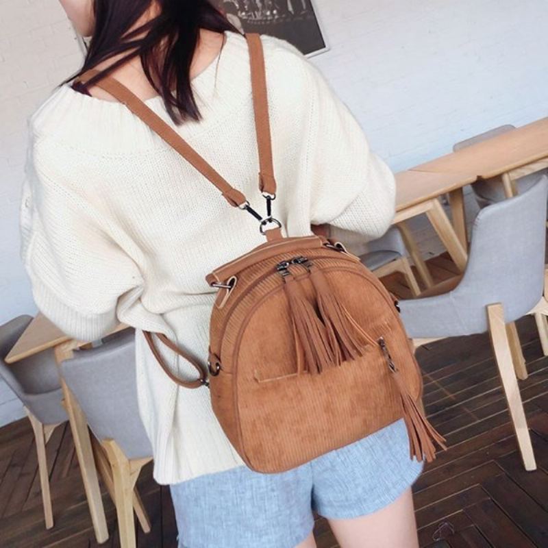 Dámská Manšestrová Multifunkční Crossbody Taška Tassel Pevný Batoh Vintage Přes Rameno