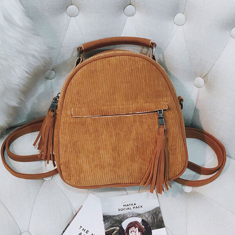 Dámská Manšestrová Multifunkční Crossbody Taška Tassel Pevný Batoh Vintage Přes Rameno