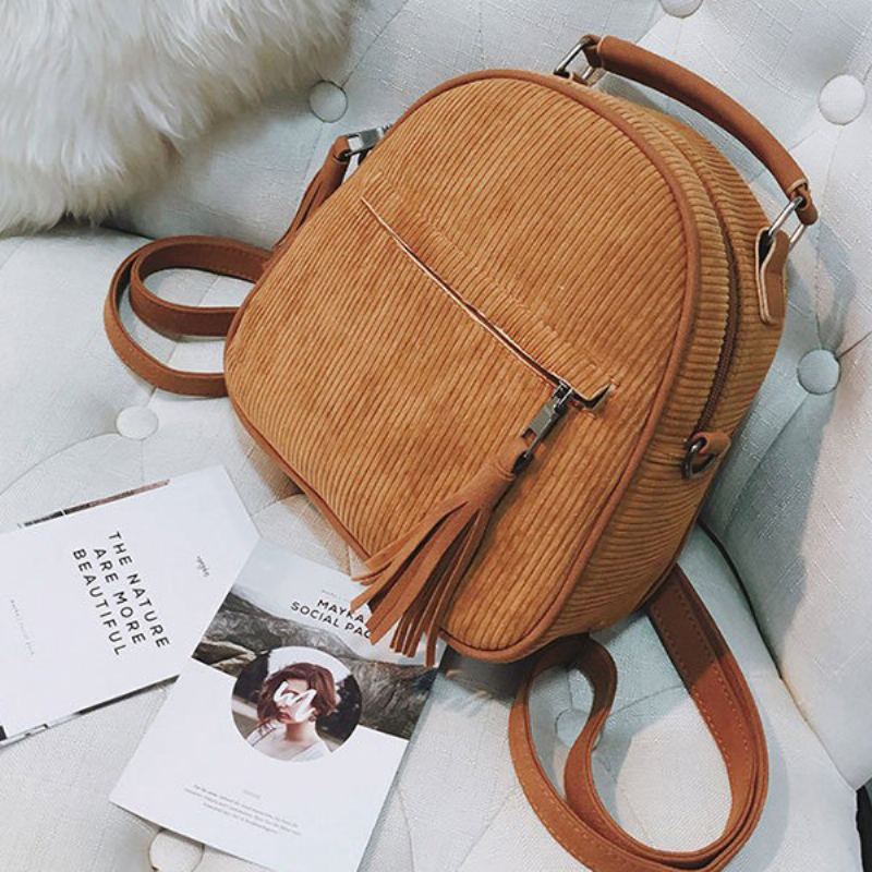 Dámská Manšestrová Multifunkční Crossbody Taška Tassel Pevný Batoh Vintage Přes Rameno