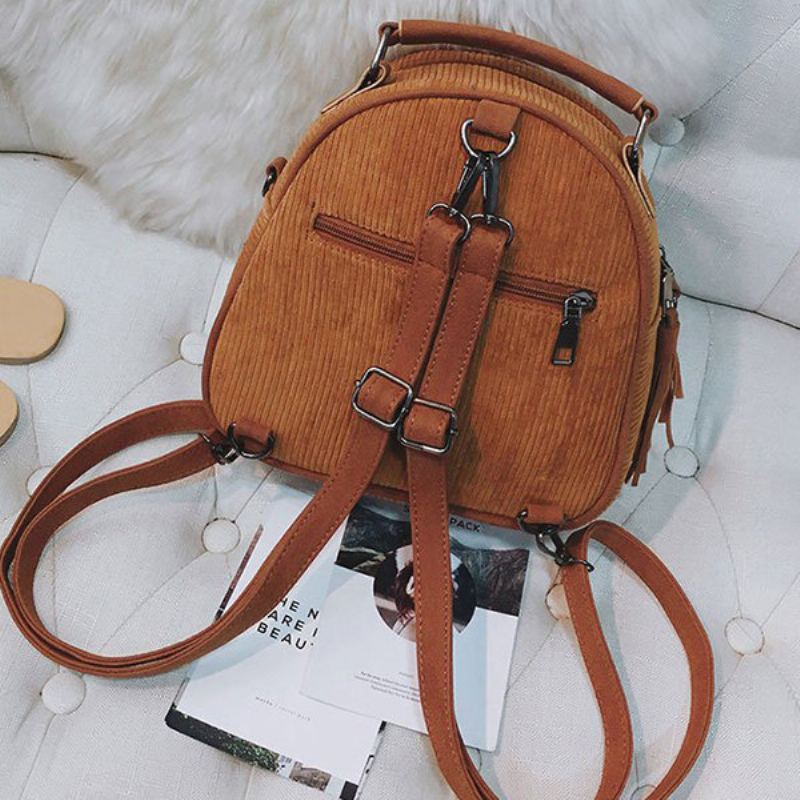 Dámská Manšestrová Multifunkční Crossbody Taška Tassel Pevný Batoh Vintage Přes Rameno