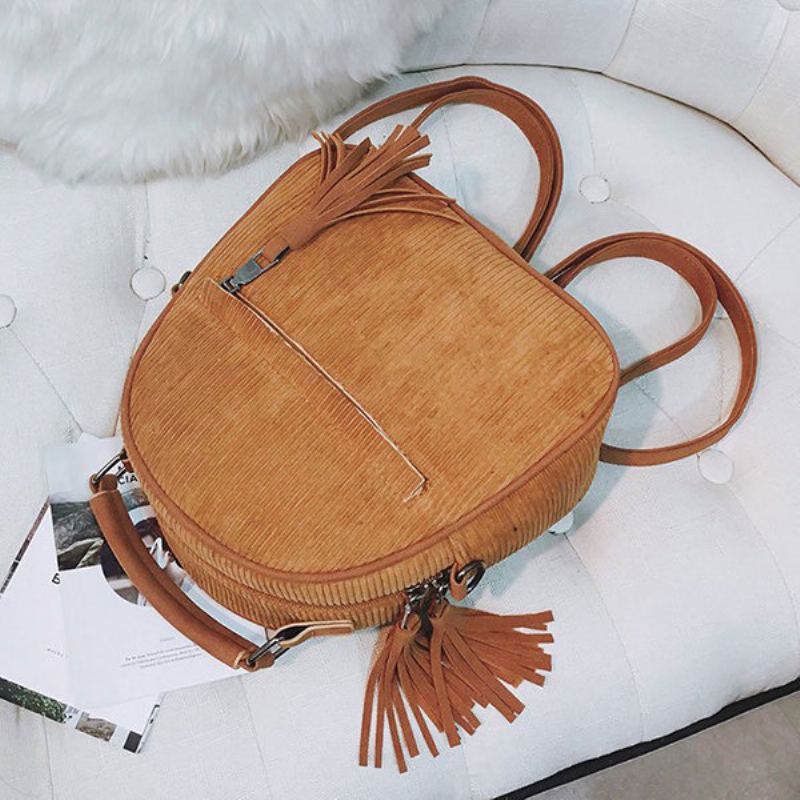 Dámská Manšestrová Multifunkční Crossbody Taška Tassel Pevný Batoh Vintage Přes Rameno