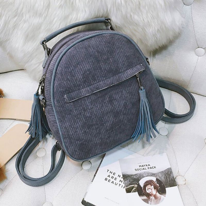 Dámská Manšestrová Multifunkční Crossbody Taška Tassel Pevný Batoh Vintage Přes Rameno