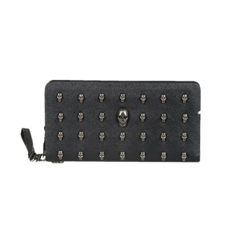 Dámská Peněženka Vintage Punk Skull Bag Dámské Pu Kožené Peněženky Dlouhá Cestovní Wristlet Clutch