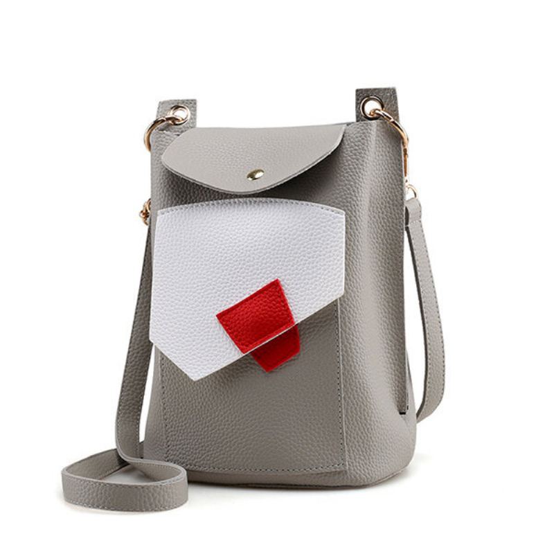 Dámská Pu Kožená Kabelka Patchwork Crossbody Bag Bucket Bag