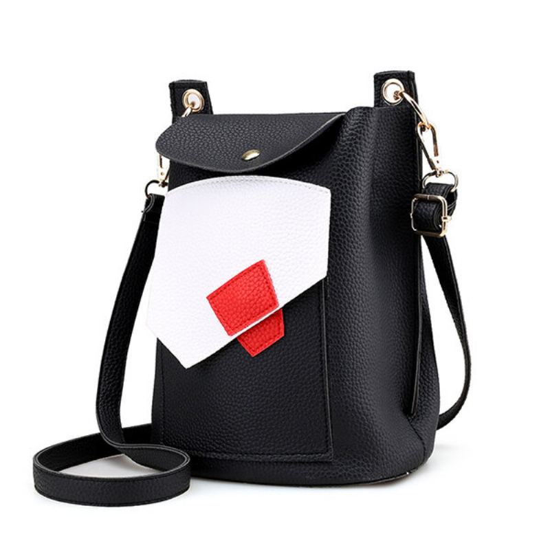 Dámská Pu Kožená Kabelka Patchwork Crossbody Bag Bucket Bag