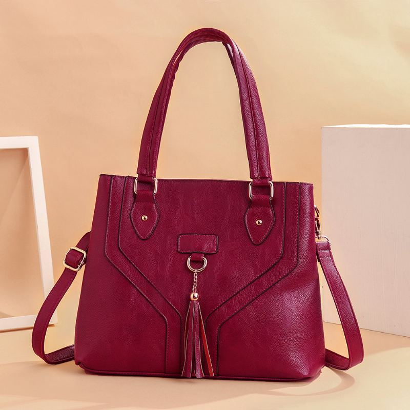 Dámská Pu Kožená Kabelka Tassel Pro Volný Čas Pevná Crossbody