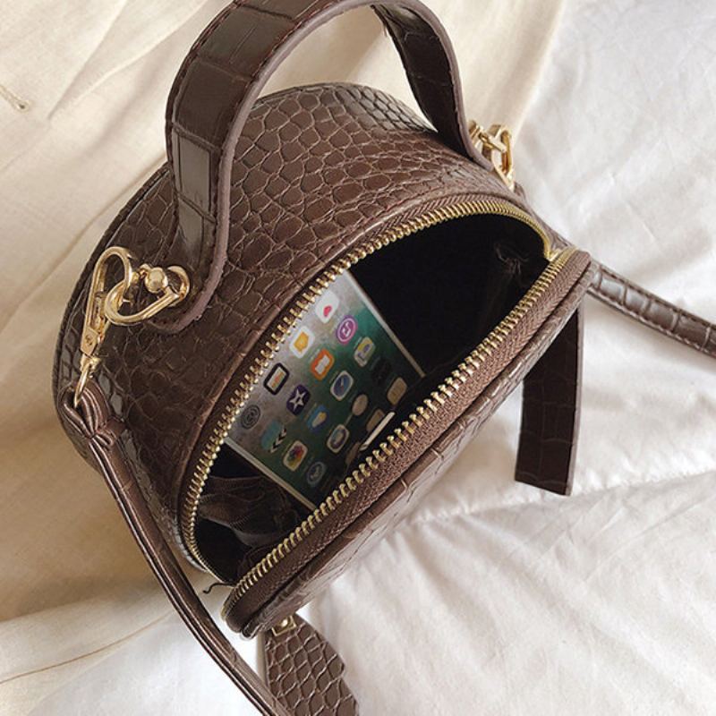 Dámská Taška S Krokodýlím Vzorem Kulatá Crossbody Kabelka Vintage Přes Rameno