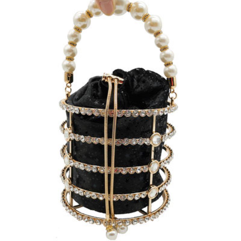 Dámská Taška Totes Bag Metal Bucket Bag Pearl Diamond Set Party Evening Bag S Vytahovacím Řetízkem Dutá