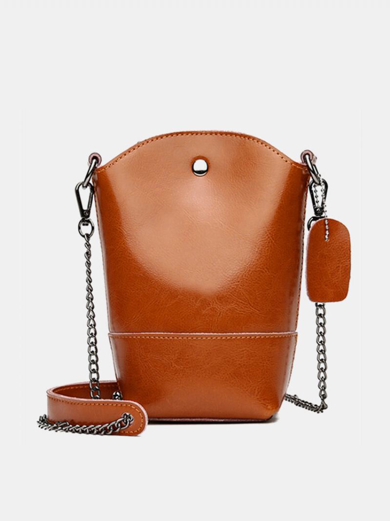 Dámská Taška Z Pravé Kůže Vintage Bucket Bag Pevná Kabelka Na Telefon Volný Čas Mini Crossbody