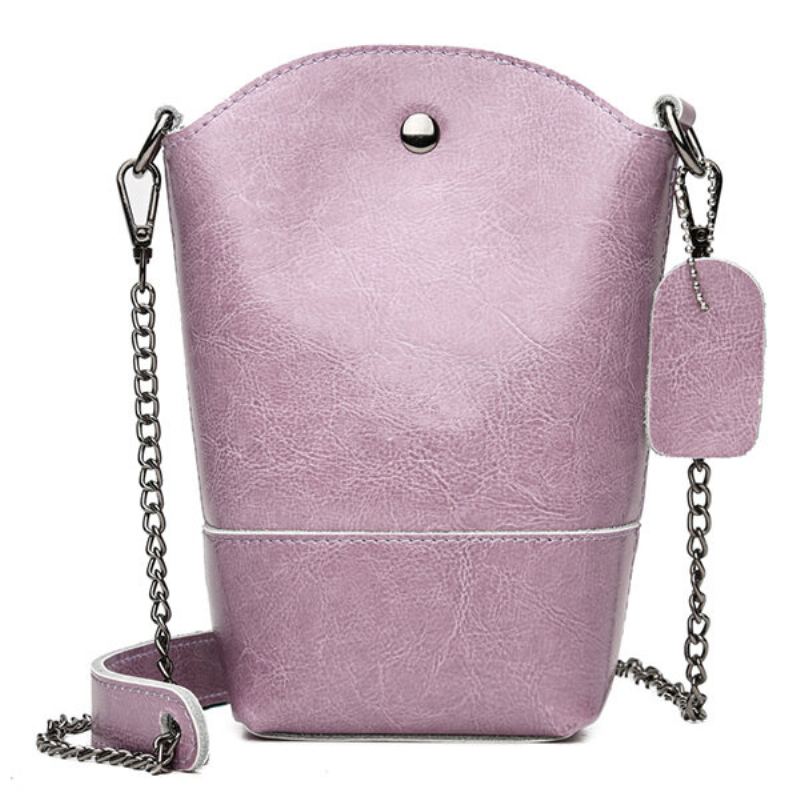 Dámská Taška Z Pravé Kůže Vintage Bucket Bag Pevná Kabelka Na Telefon Volný Čas Mini Crossbody