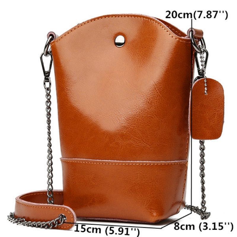 Dámská Taška Z Pravé Kůže Vintage Bucket Bag Pevná Kabelka Na Telefon Volný Čas Mini Crossbody