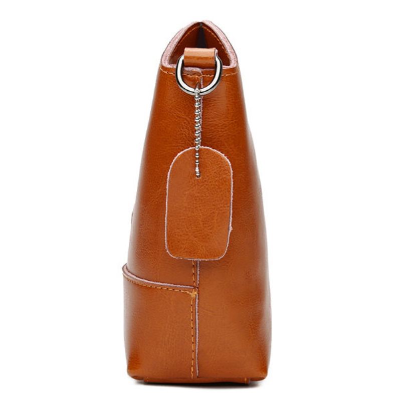 Dámská Taška Z Pravé Kůže Vintage Bucket Bag Pevná Kabelka Na Telefon Volný Čas Mini Crossbody