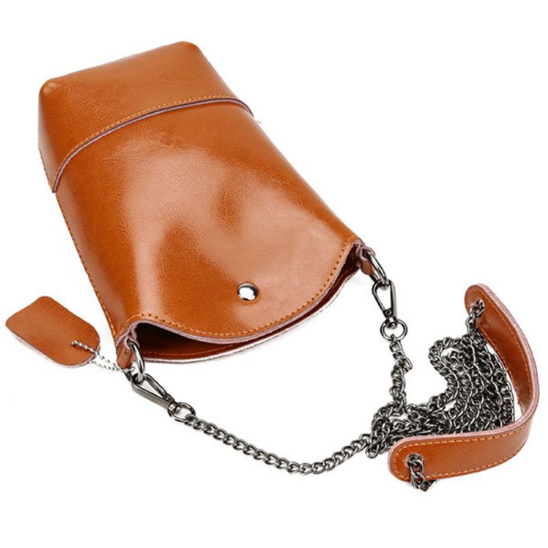 Dámská Taška Z Pravé Kůže Vintage Bucket Bag Pevná Kabelka Na Telefon Volný Čas Mini Crossbody