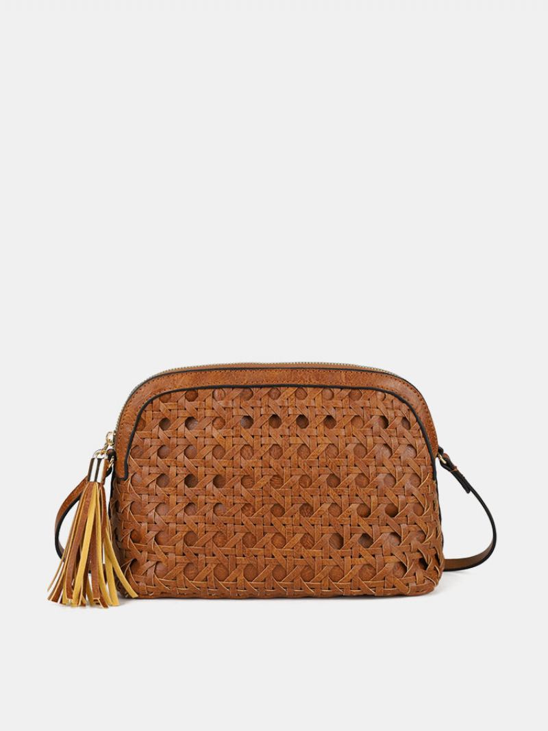 Dámská Umělá Kůže Vintage Tessel Velkokapacitní Crossbody Kabelka Módní Tkaná Taška