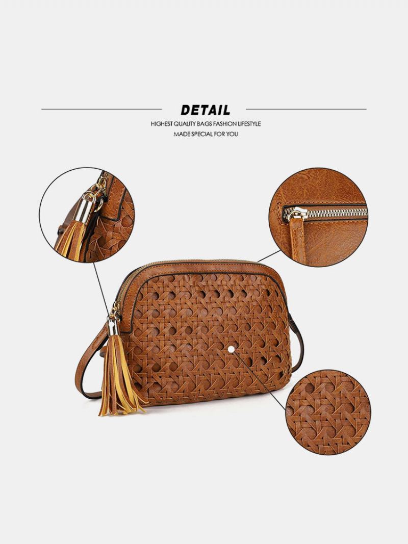 Dámská Umělá Kůže Vintage Tessel Velkokapacitní Crossbody Kabelka Módní Tkaná Taška