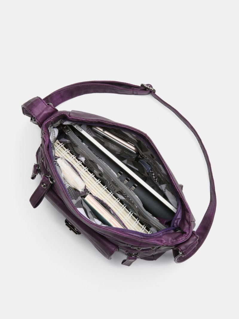 Dámská Vintage Umělá Kůže Multi-compartments Voděodolná Jednobarevná Crossbody Taška Přes Rameno