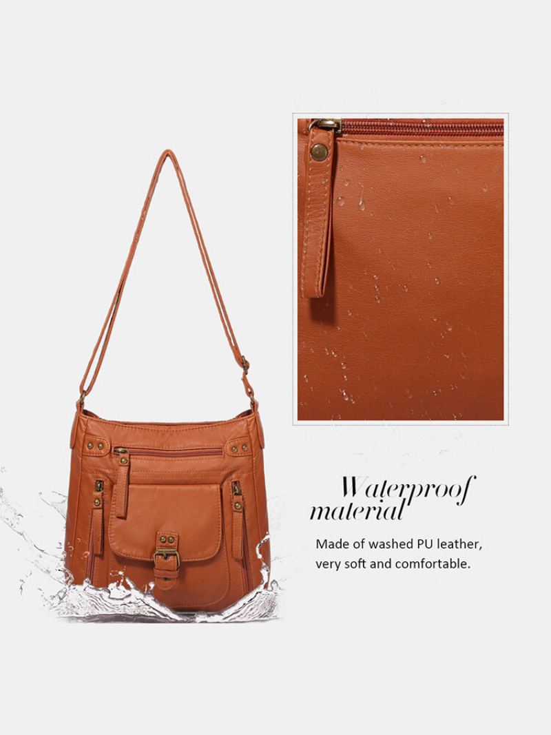 Dámská Vintage Umělá Kůže Multi-compartments Voděodolná Jednobarevná Crossbody Taška Přes Rameno