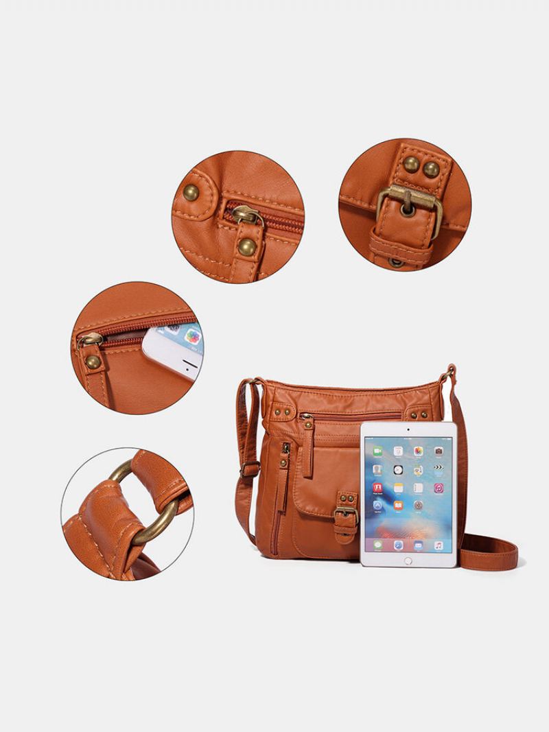 Dámská Vintage Umělá Kůže Multi-compartments Voděodolná Jednobarevná Crossbody Taška Přes Rameno