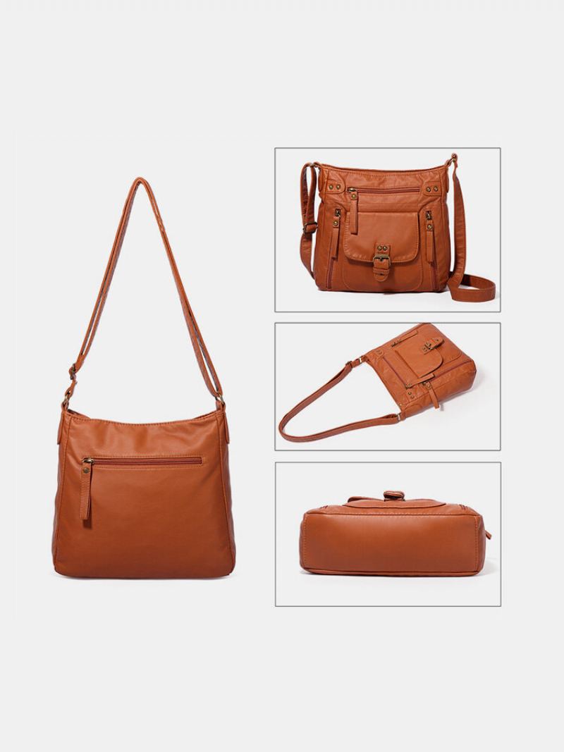 Dámská Vintage Umělá Kůže Multi-compartments Voděodolná Jednobarevná Crossbody Taška Přes Rameno