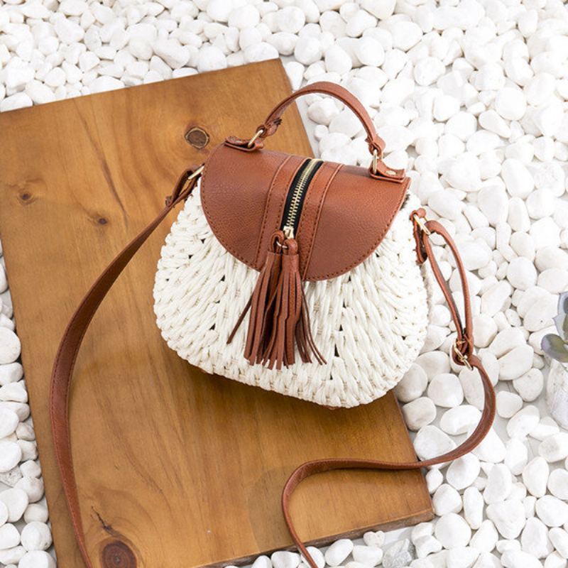 Dámské Cestovní Slaměné Plážové Tašky Tassel Patchwork Crossbody