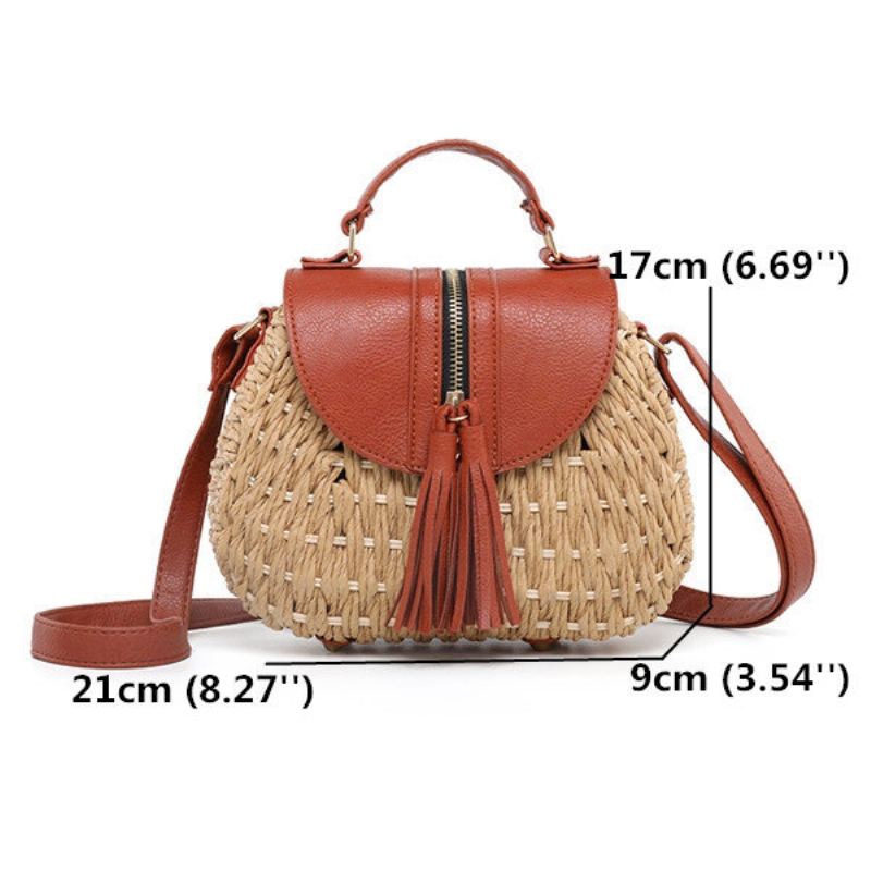 Dámské Cestovní Slaměné Plážové Tašky Tassel Patchwork Crossbody