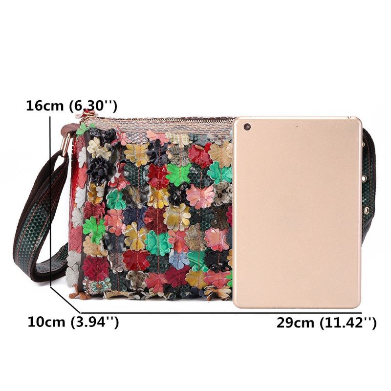 Dámské Crossbody Kabelky Z Pravé Přírodní Kůže Květinové Vintage Přes Rameno