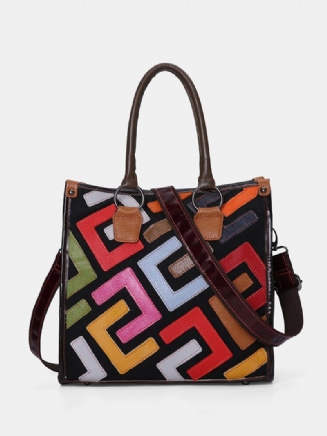 Dámské Kabelky Patchwork Z Pravé Kůže Velkokapacitní Bohemian Vintage Crossbody