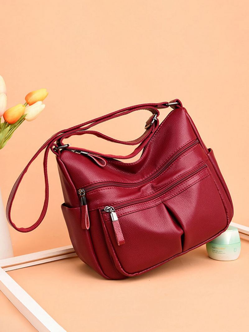 Dámské Měkké Kožené Víceslotové Tašky Crossbody Přes Rameno Pro Volný Čas