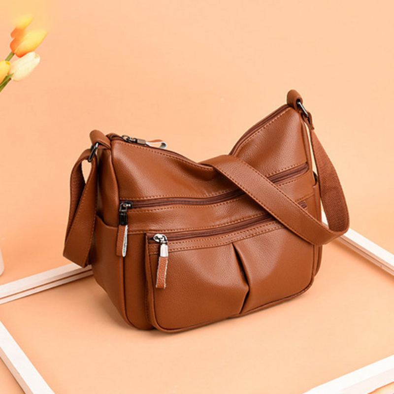 Dámské Měkké Kožené Víceslotové Tašky Crossbody Přes Rameno Pro Volný Čas