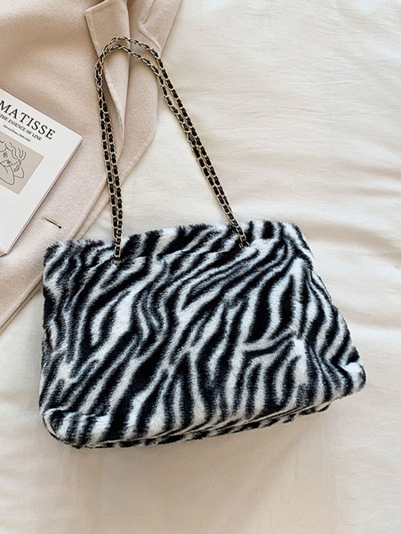 Dámské Plyšové Kalhotky Jednobarevné Leopardí Zebra Velkokapacitní Crossbody Kabelka