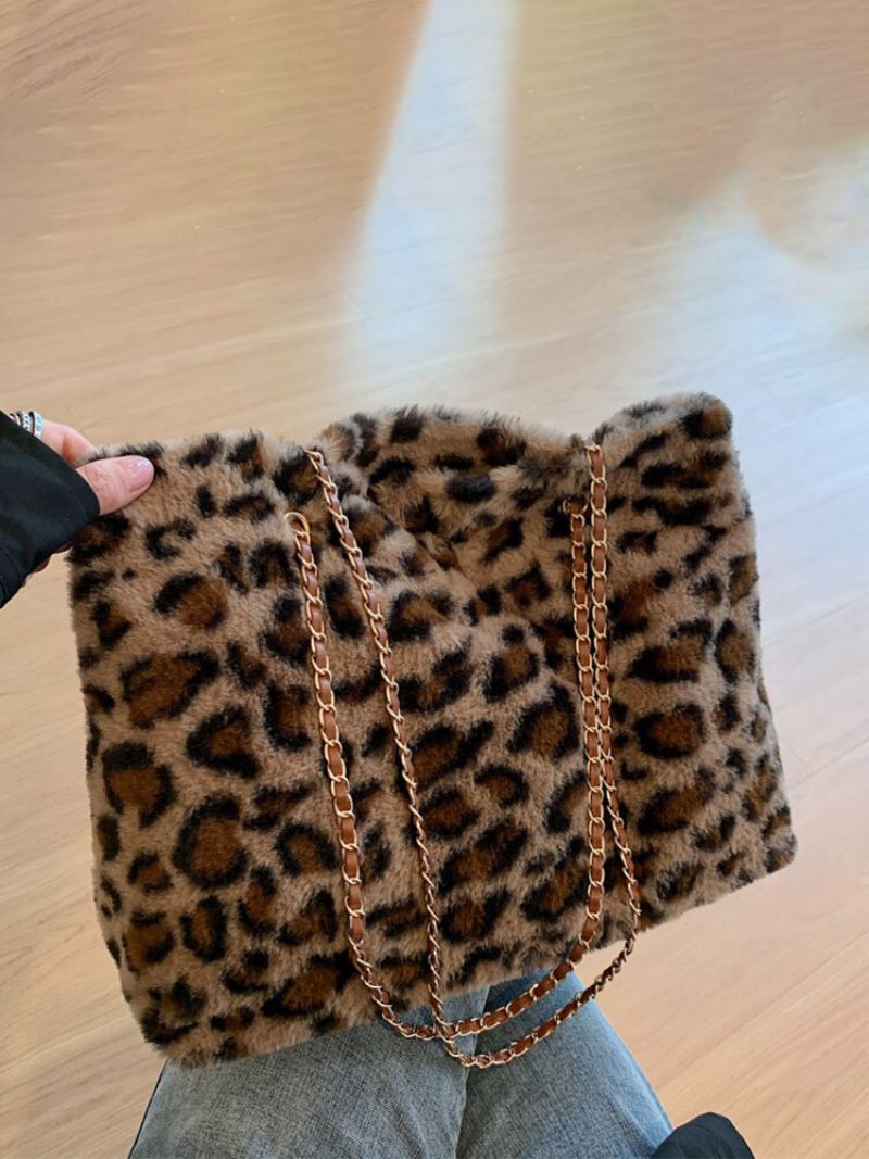 Dámské Plyšové Kalhotky Jednobarevné Leopardí Zebra Velkokapacitní Crossbody Kabelka