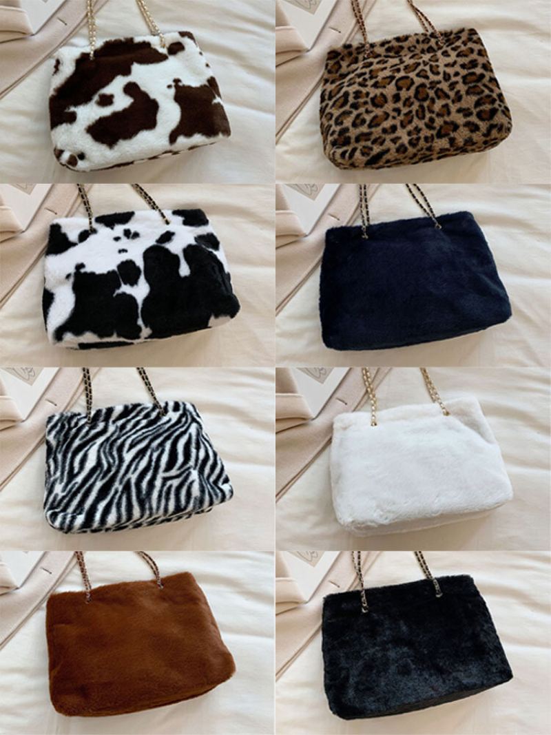 Dámské Plyšové Kalhotky Jednobarevné Leopardí Zebra Velkokapacitní Crossbody Kabelka