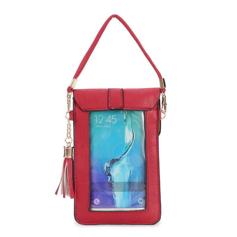 Dámské Pu Kožené Dotykové Obrazovky 5.5 Palcové Tašky Na Telefon Tassel Crossbody