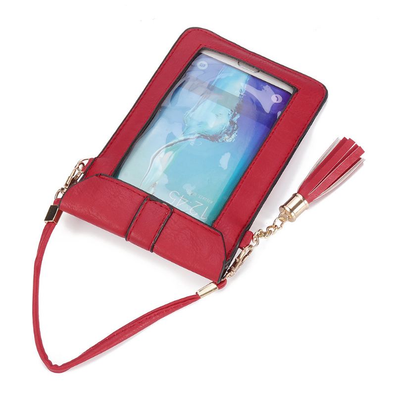 Dámské Pu Kožené Dotykové Obrazovky 5.5 Palcové Tašky Na Telefon Tassel Crossbody