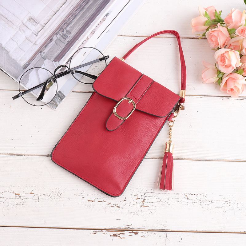 Dámské Pu Kožené Dotykové Obrazovky 5.5 Palcové Tašky Na Telefon Tassel Crossbody