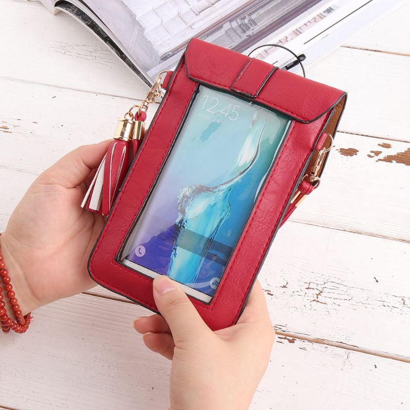 Dámské Pu Kožené Dotykové Obrazovky 5.5 Palcové Tašky Na Telefon Tassel Crossbody