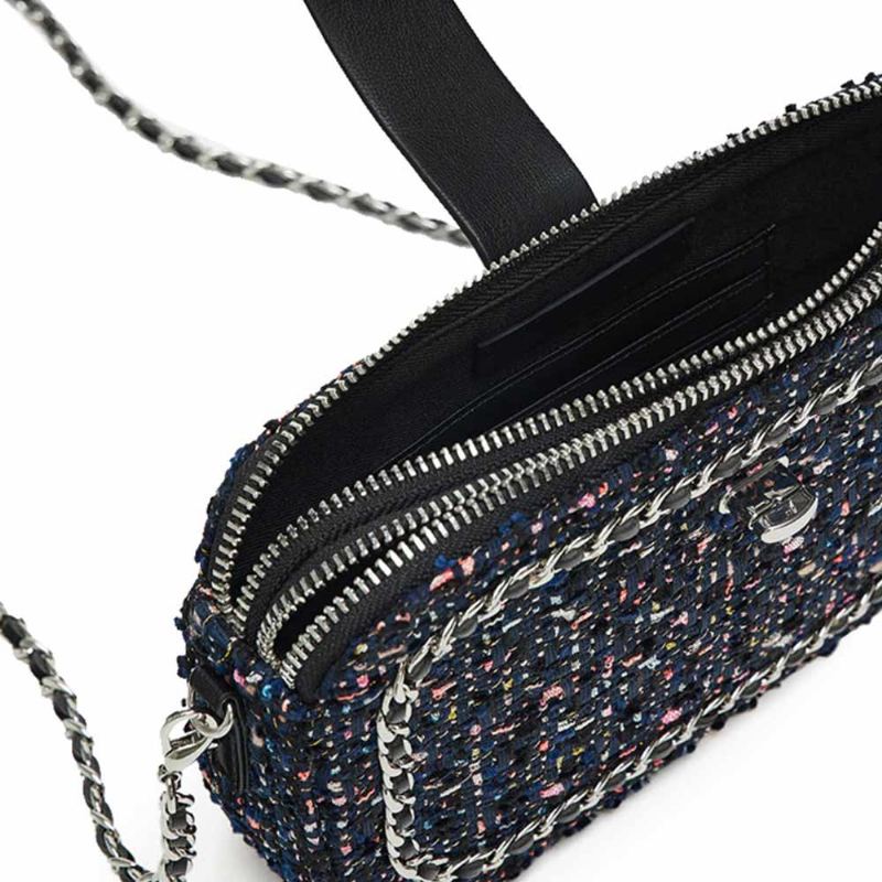 Delicate Paillette Twill Manšestr Mini Prošívaná Řetízková Taška Přes Rameno Módní Dvoupatrová Kabelka Crossbody Tmavě Modrá