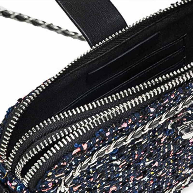 Delicate Paillette Twill Manšestr Mini Prošívaná Řetízková Taška Přes Rameno Módní Dvoupatrová Kabelka Crossbody Tmavě Modrá