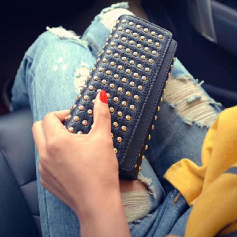 Dlouhý Dvojitý Kryt Clutch Nová Móda Dámská Peněženka Evropská A Americká Kabelka Pop Pun Style Rivet