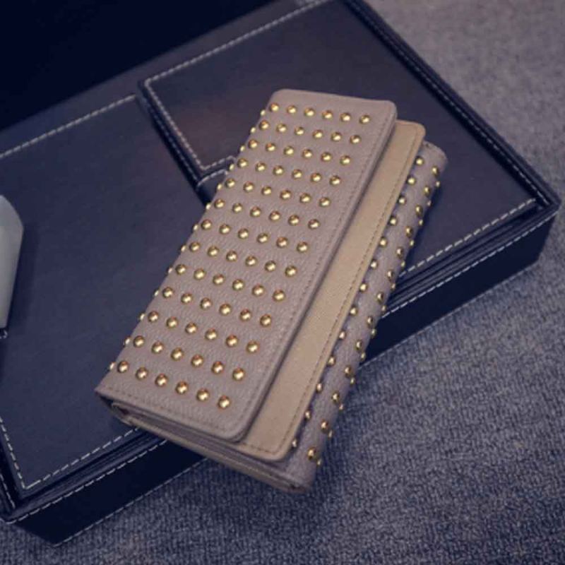 Dlouhý Dvojitý Kryt Clutch Nová Móda Dámská Peněženka Evropská A Americká Kabelka Pop Pun Style Rivet