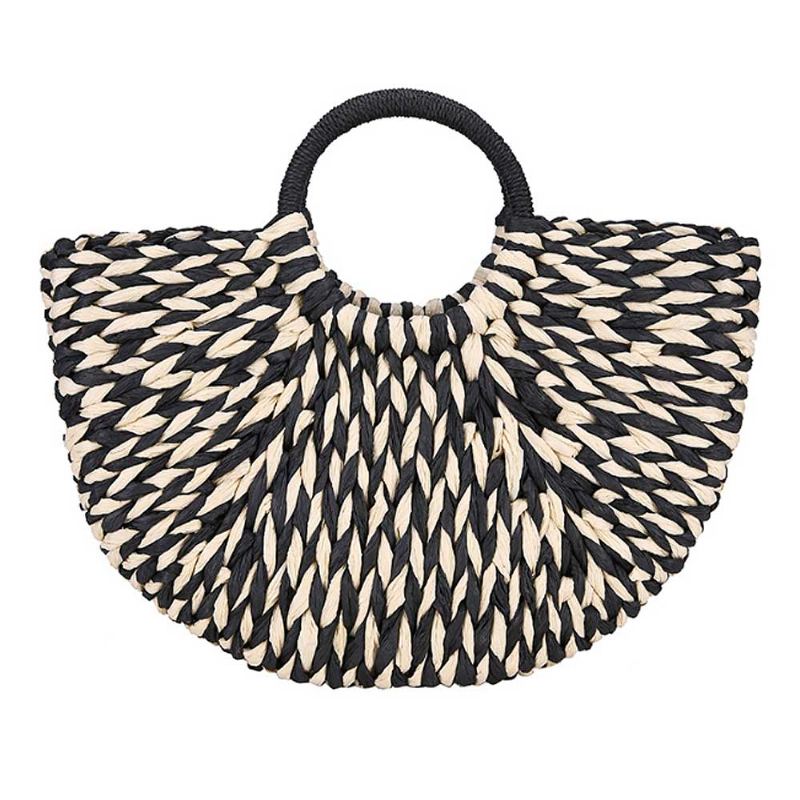 Efektní Elegantní Dámská Kabelka Ze Slámy V Kontrastní Barvě Minimalist Arch Vacation Beach Hand Bag Pro Ženy